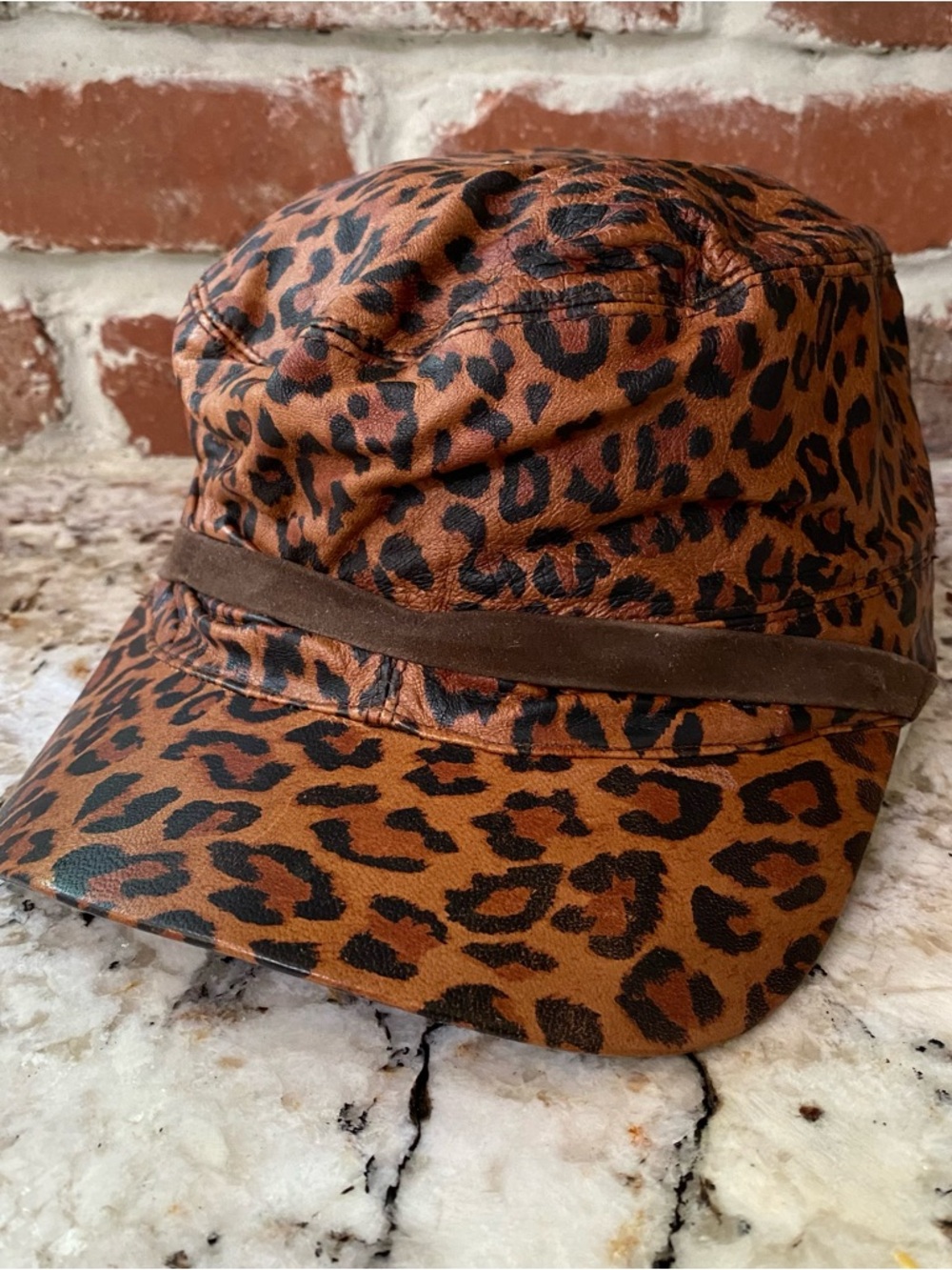 Vintage Preston and York Leather Leopard Print Hat Youth Small Women’s